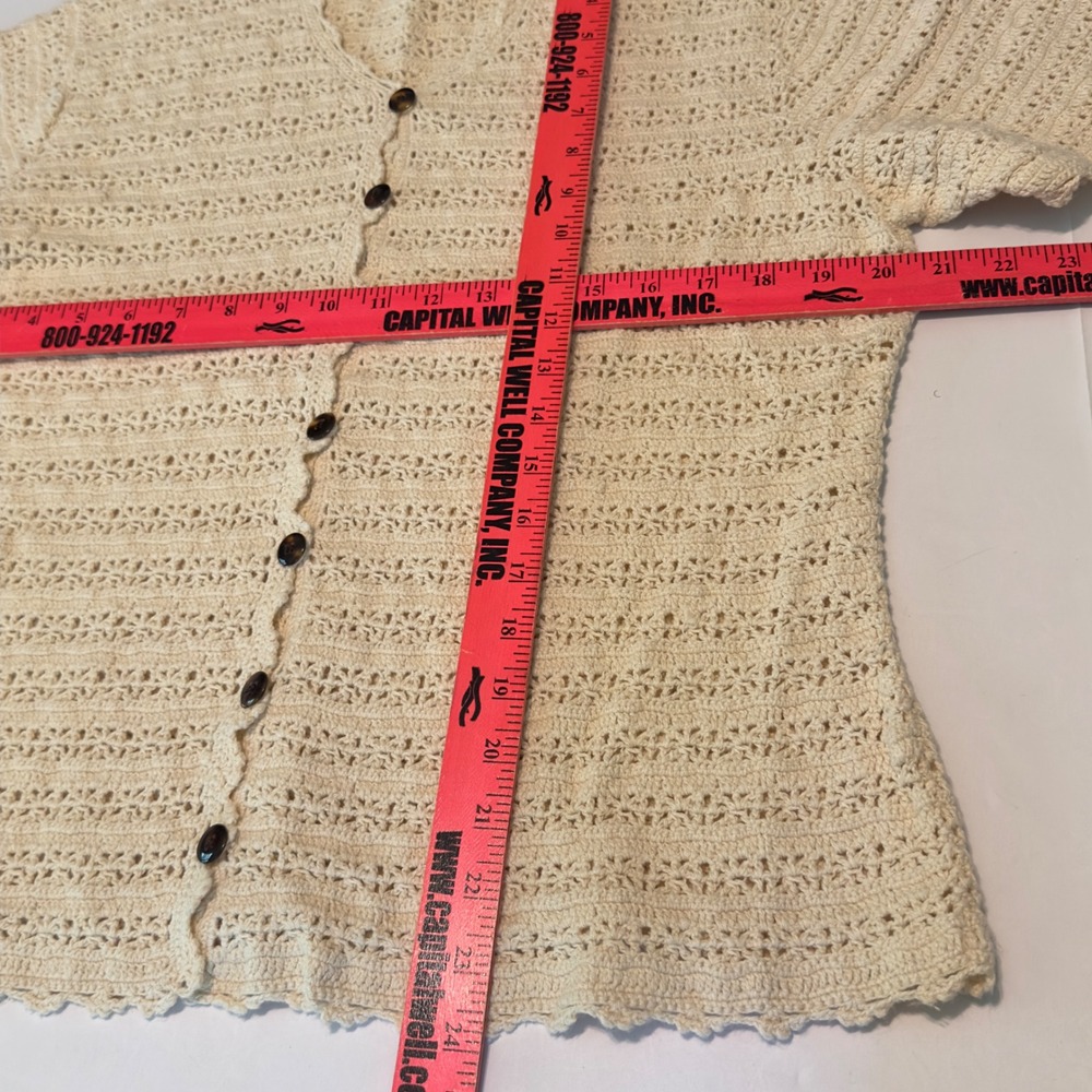 Van Heusen Cream Crochet Knit Cardigan Short Sleeve Ramie Cotton XL - Picture 5 of 7
